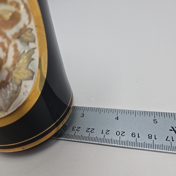 Vintage Chokin Collection Vase Engraved Bird Design With Flower Black Pottery - Picture 9 of 9